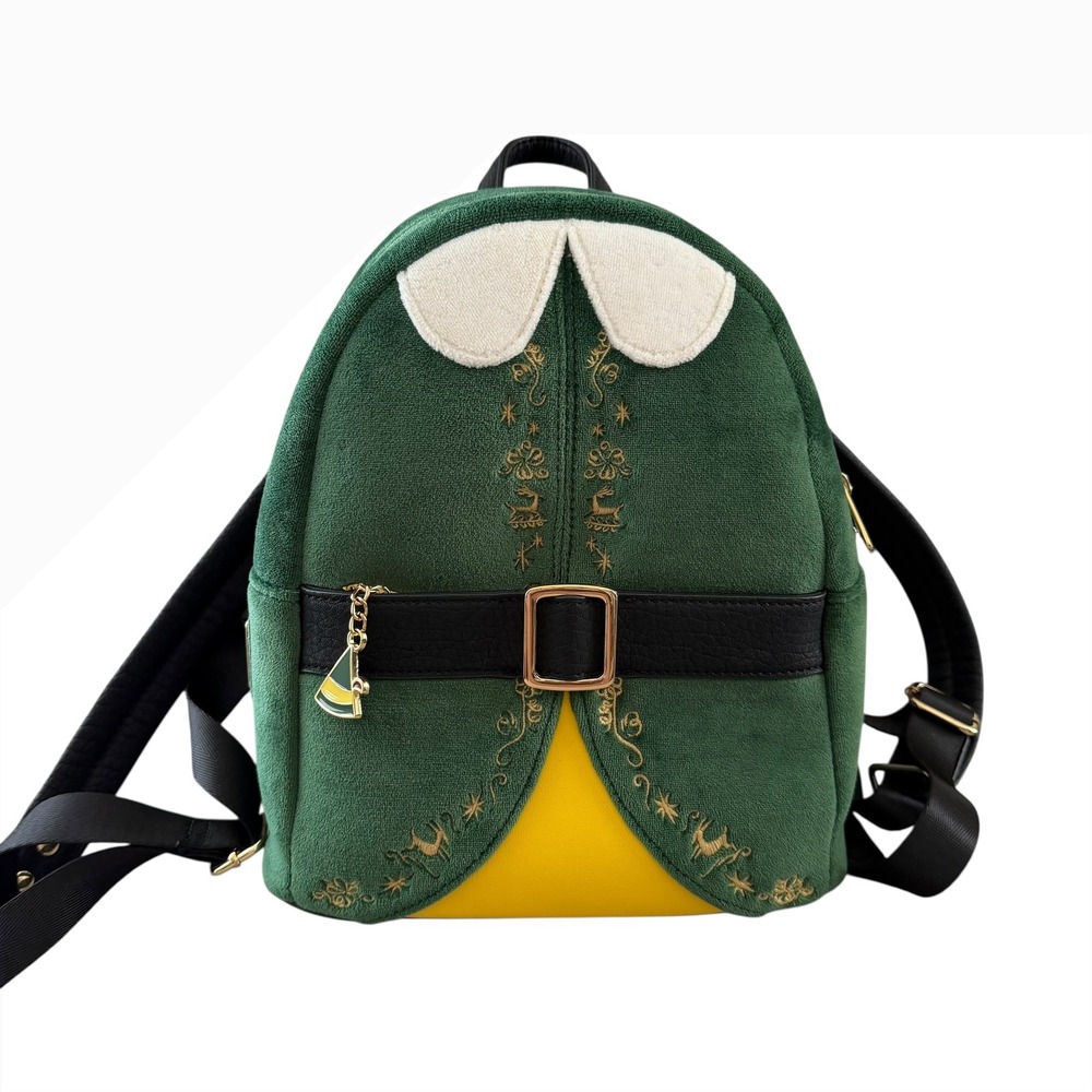 Loungefly Elf Buddy the Elf Cosplay Mini Backpack Green Suede Gold Christmas